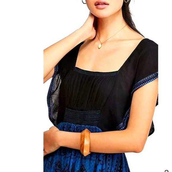 Free People In Search Of Paradise Midi Dress Blue Mixed Print Flowy Small NWT - Picture 8 of 16